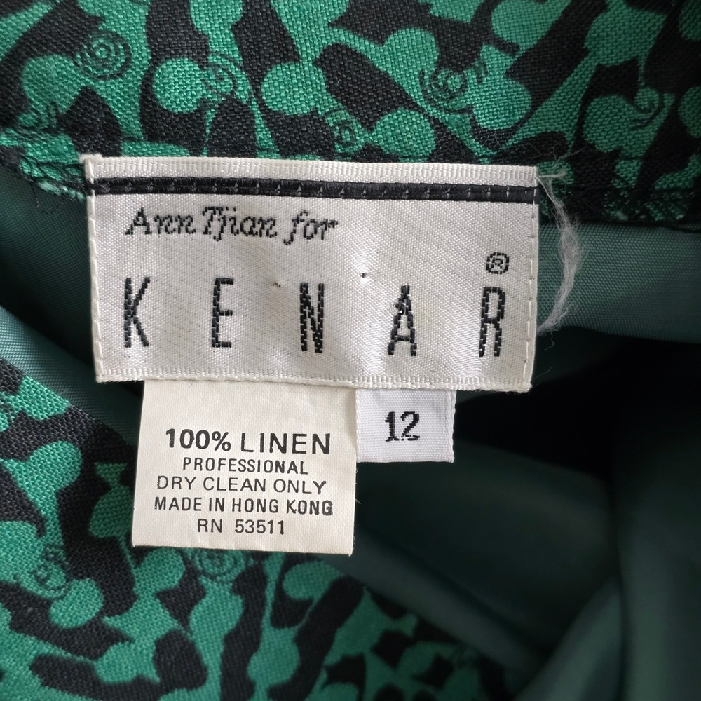 Ann Tjian for Kenar Pencil Skirt Women 12 Green Black LinenAbstract Vintage chic - Picture 8 of 9